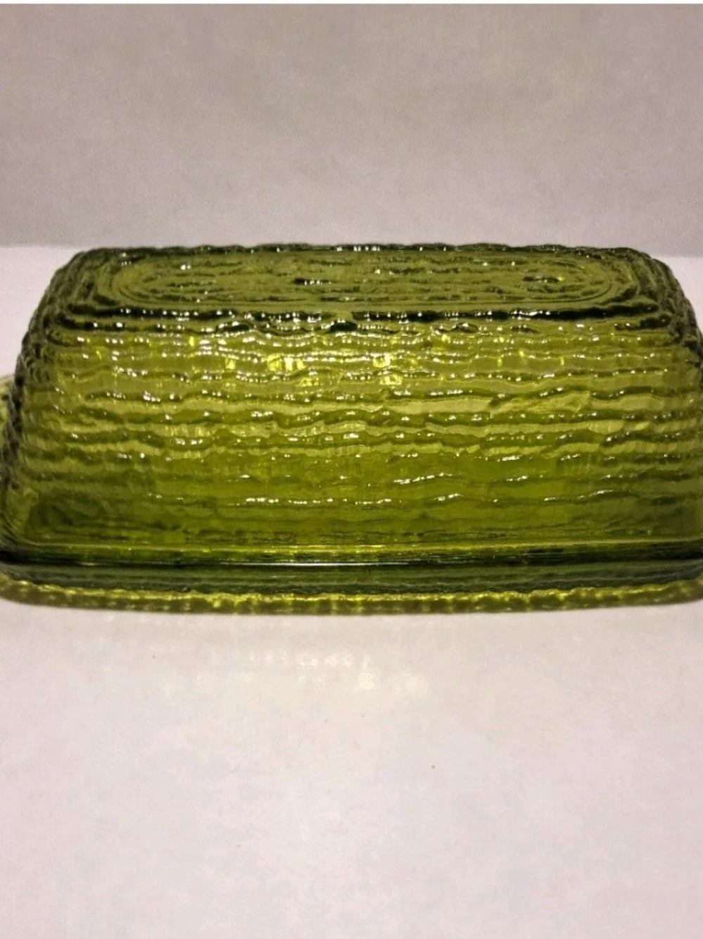 Vintage Anchor Hocking Soreno butter dish Avocado green